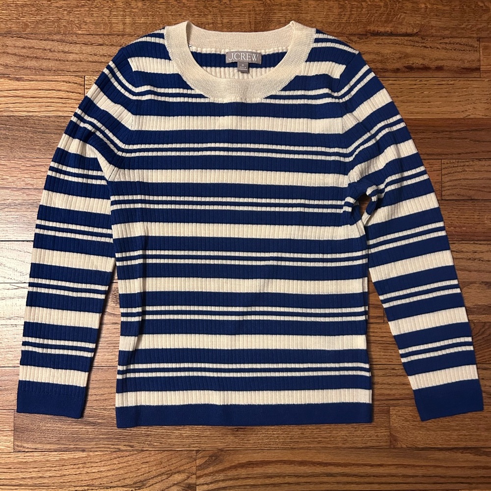 J. Crew Carolyn three-quarter sleeve sweater in striped merino wool - Picture 2 of 10